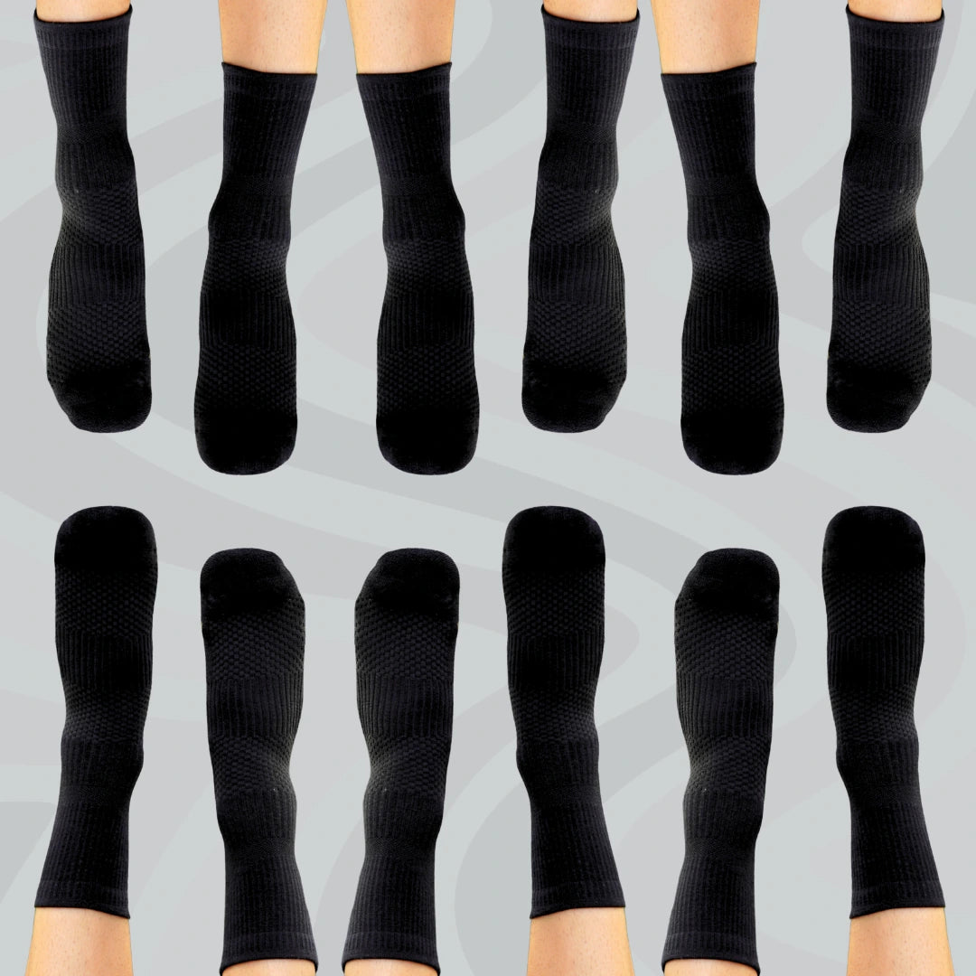Crew Length Compression Socks 6 Pairs Black Bamboo