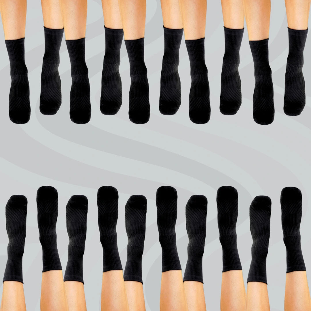 Crew Length Compression Socks 10 Pairs Black Bamboo