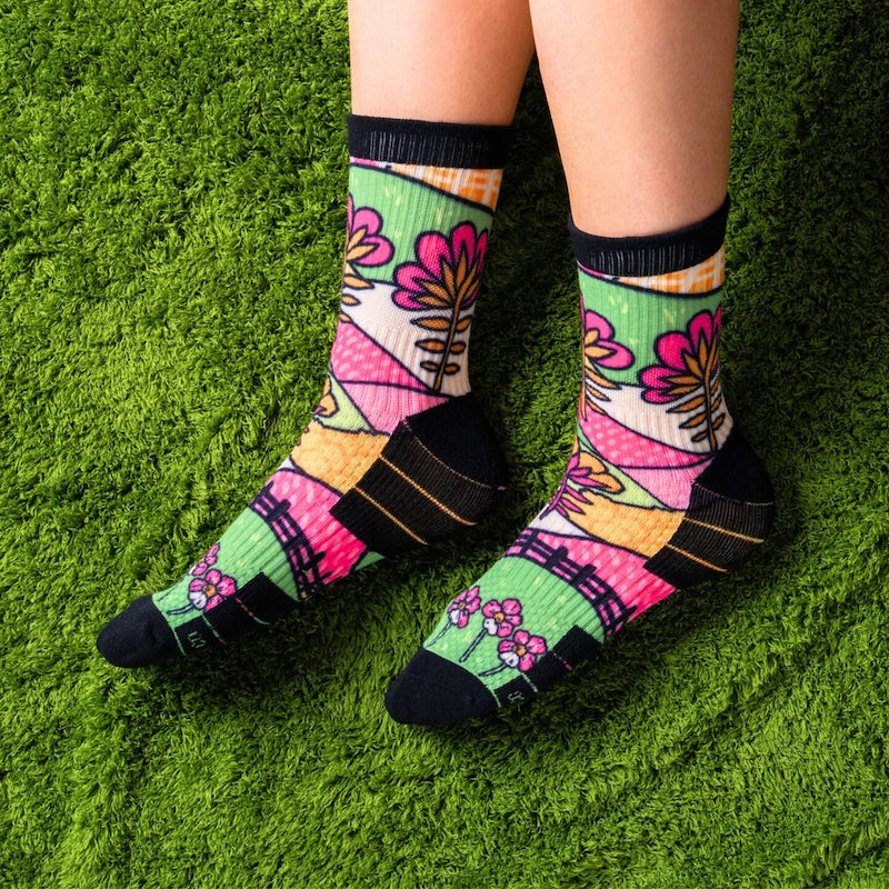 Crew Length Compression Socks Floral Meadows Bamboo