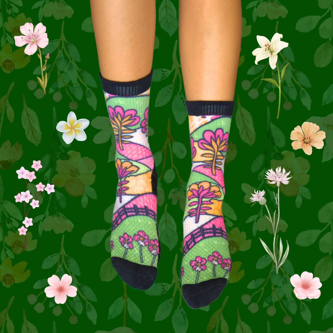 Crew Compression Socks 4 Pack Floral Retro Bamboo