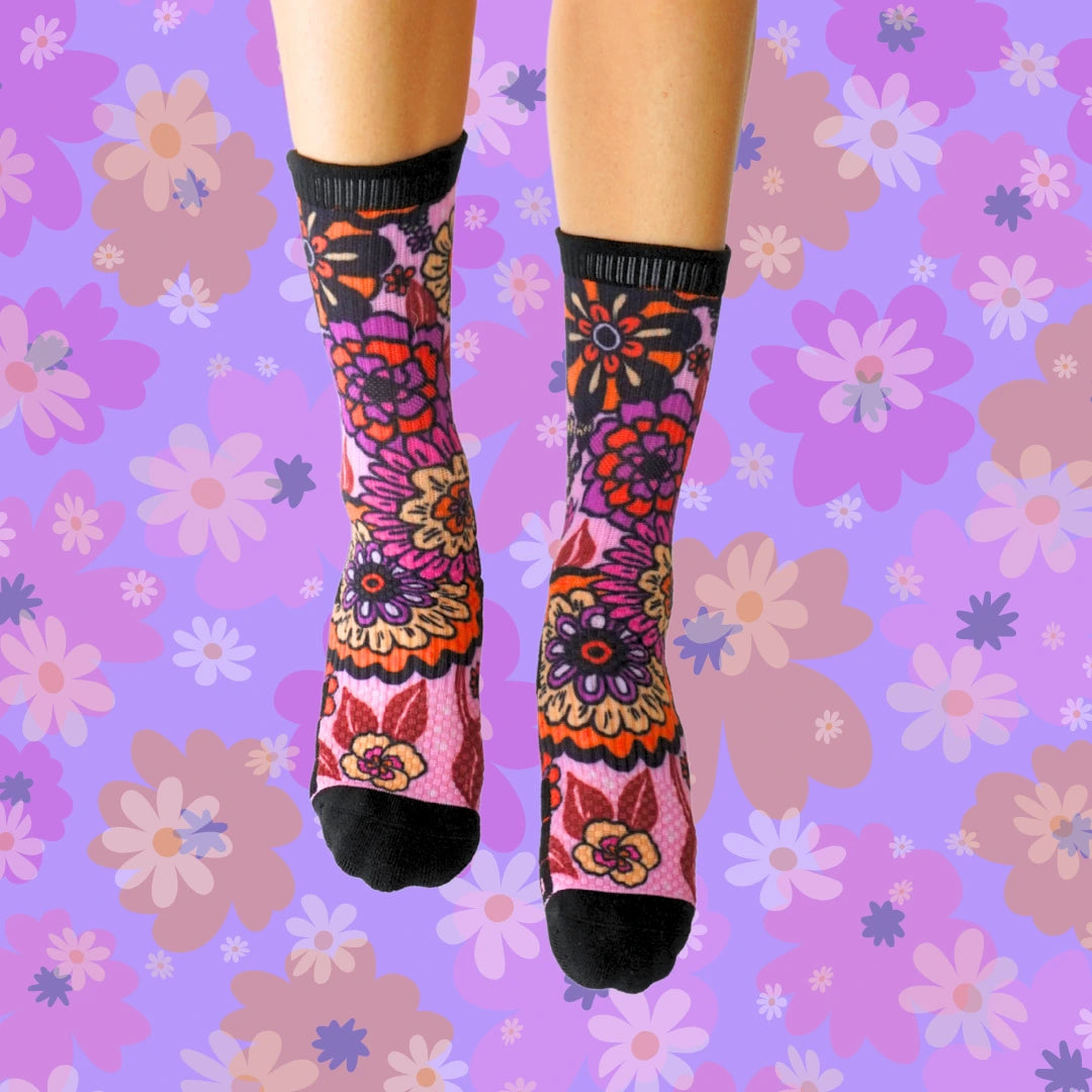 Crew Length Compression Socks Funky Floral Bamboo