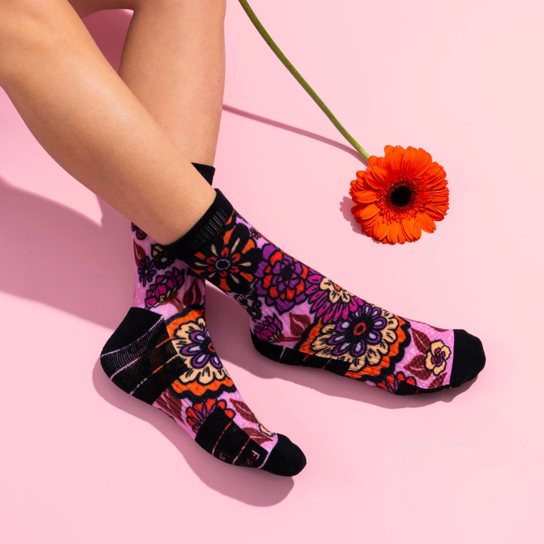 Crew Length Compression Socks Funky Floral Bamboo