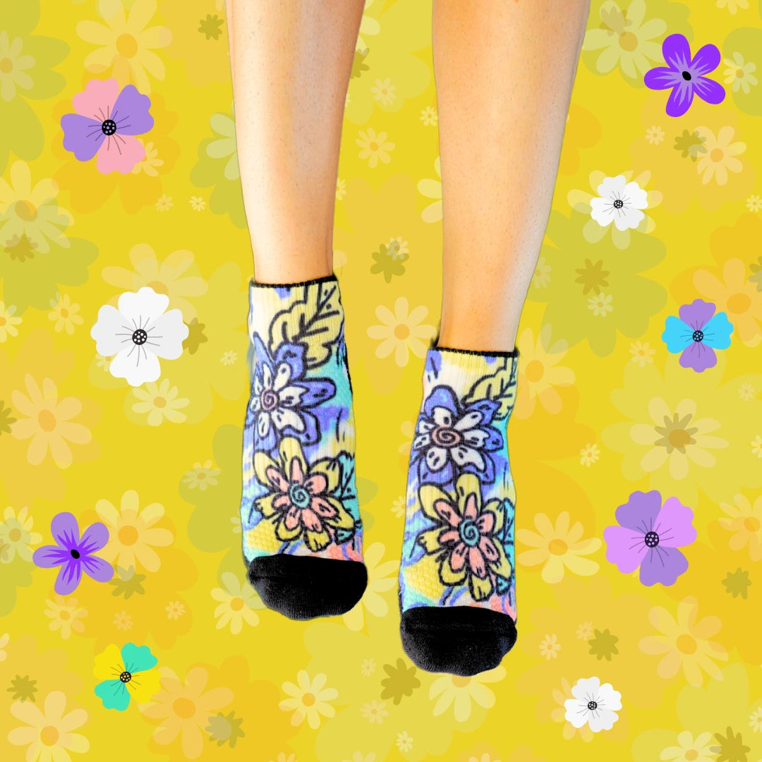 Ankle Compression Socks Funky Flower Bamboo