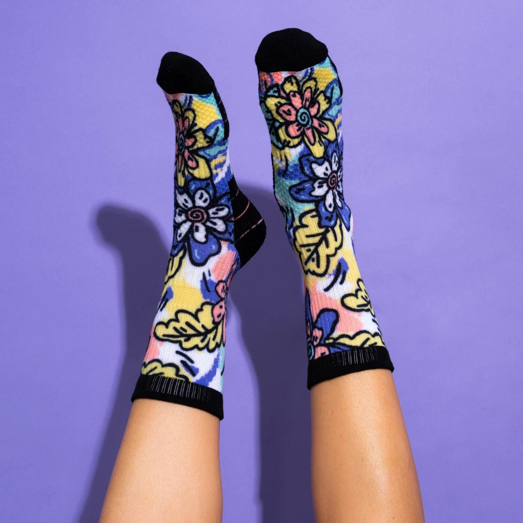 Crew Length Compression Socks Funky Flower Bamboo