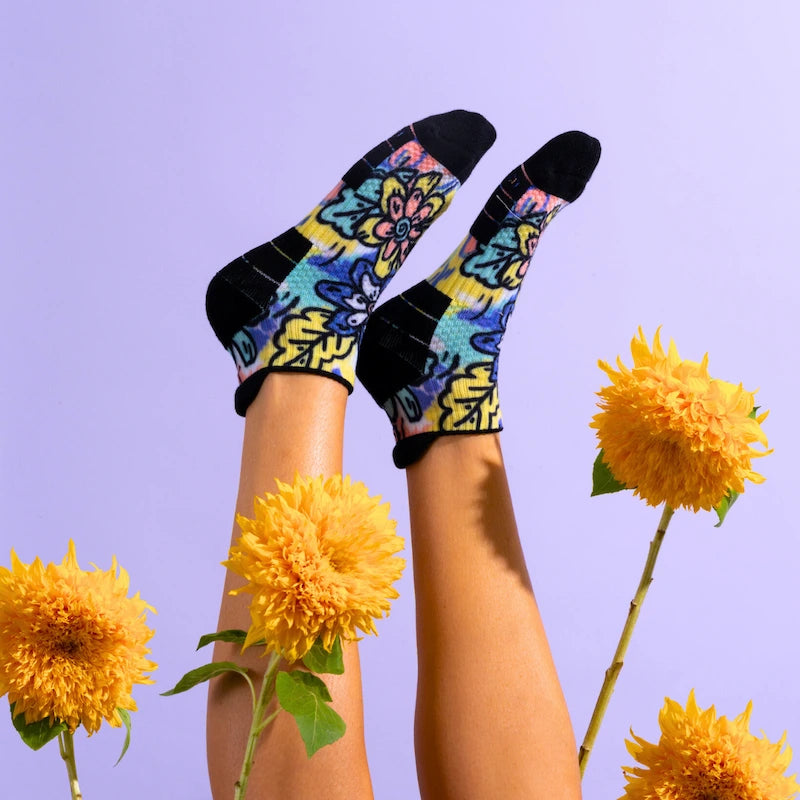 Ankle Compression Socks Funky Flower Bamboo