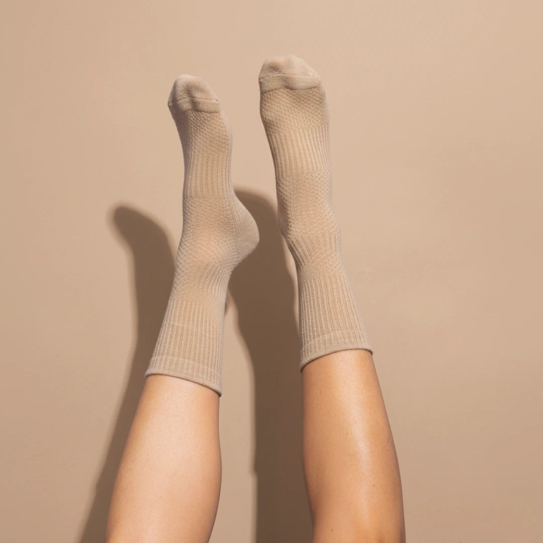 Crew Length Compression Socks Tan Bamboo